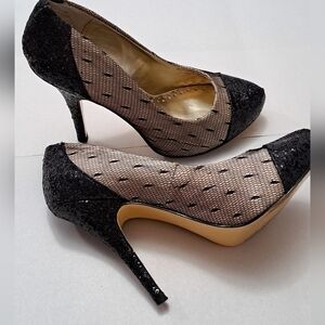 LuLu Townsend Victoria Sequin & Fishnet Stiletto  Size 7M